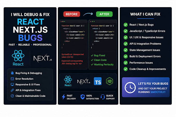 fix react next js typescript and javascript bugs