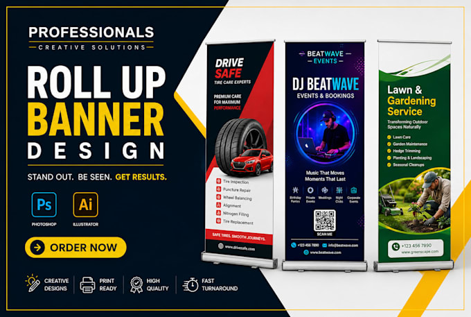 design professional roll up, pull up and retractable banner