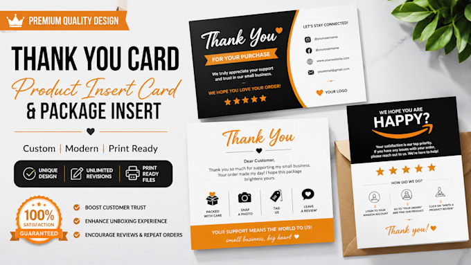 design a professional product insert card and amazon thank you card