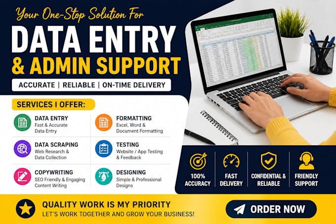data entry, formatting, designing, data scraping