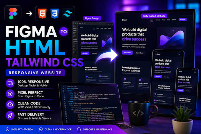 convert figma to pixel perfect responsive HTML tailwind website