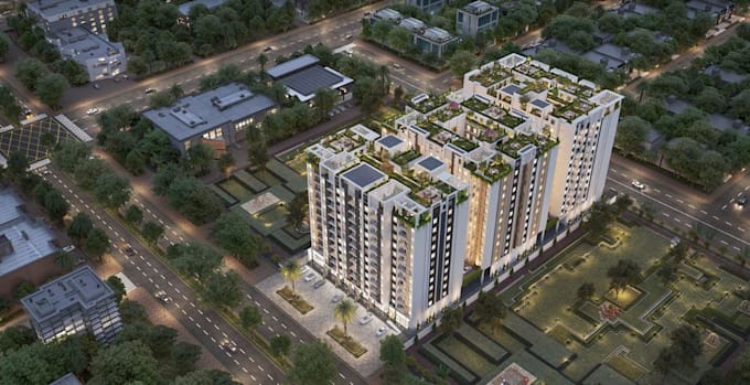 reconstruct collapse property,urban residence complex, cgi house external render