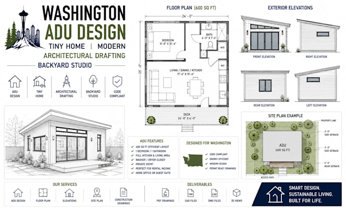 washington adu design tiny home modern architectural drafting backyard studio