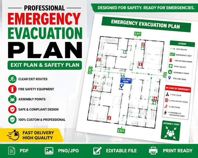 design a professional emergency evacuation plan, exit plan, and safety plan