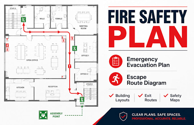 design fire safety plan emergency evacuation plan and fire escape route diagram