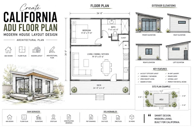 create california adu floor plan modern house layout design architectural plan