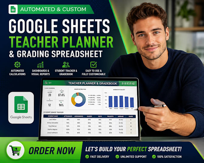 design an automated google sheet teacher planner and grading spreadsheet