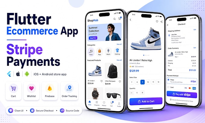 develop flutter ecommerce app stripe payment ios android