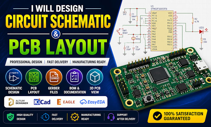 create pcb design, schematic, and gerber files