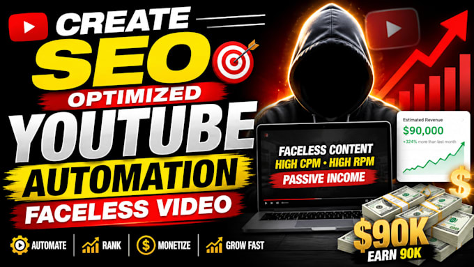 create SEO optimized youtube automation faceless video for monetization earn 90k