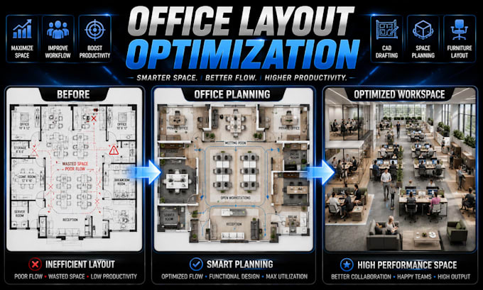 create office layout planning, cad drafting and workspace optimization