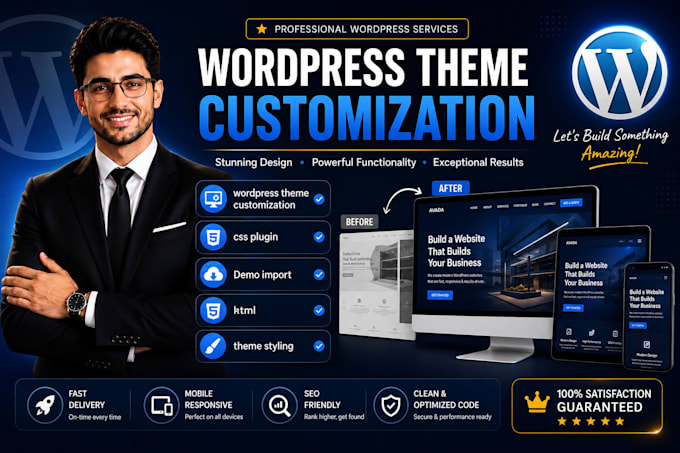 do wordpress theme customization, css plugin, demo import, htlm, theme styling