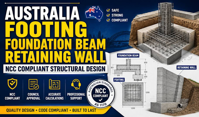 australia footing foundation beam retaining wall ncc compliant structural design