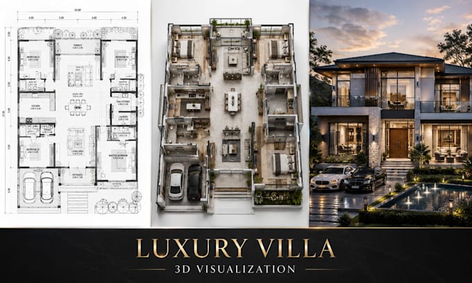 create luxury villa 3d rendering and modern duplex visualization