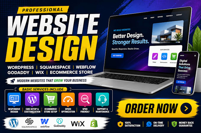 build wordpress squarespace webflow godaddy wix ecommerce website design store