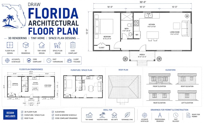 draw florida architectural floor plan 3d rendering tiny home space plan designs