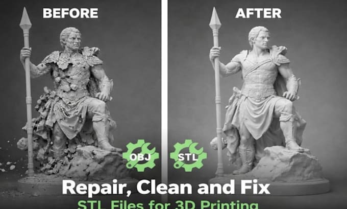 fix stl file for 3d printing, repair mesh errors, modify optimize 3d print file