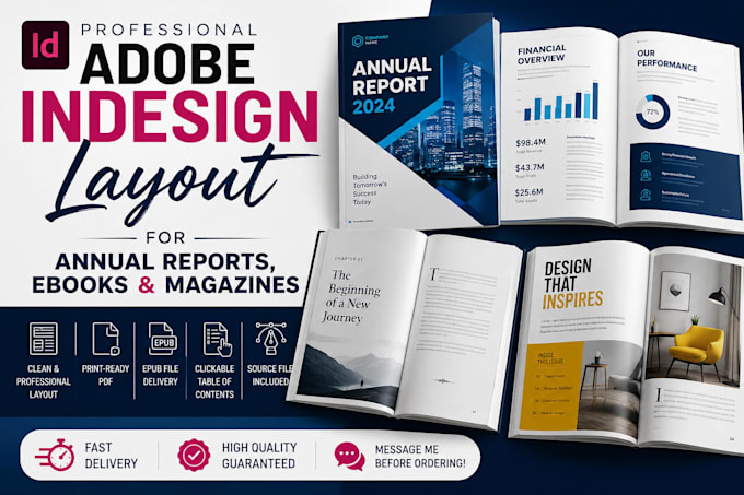 do adobe indesign layout for annual reports, ebooks and magazines