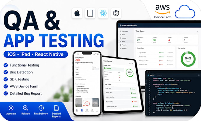 do sdk testing qa testing ipad app testing aws device farm react native testing