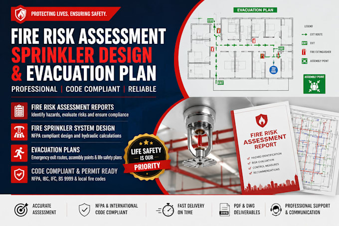 do fire risk assessment report, sprinkler design and evacuation plan