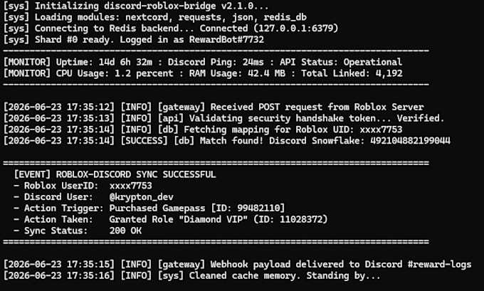 develop a custom discord bot or roblox discord integration