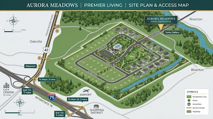 design site plan vector map real estate with route map to visualize property