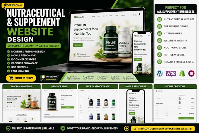 design a professional nutraceutical, supplement, vitamin, and wellness website
