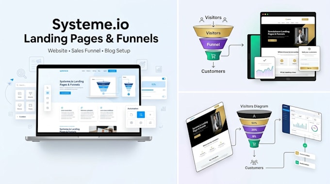 create systeme io funnels, landing pages, websites, and blog