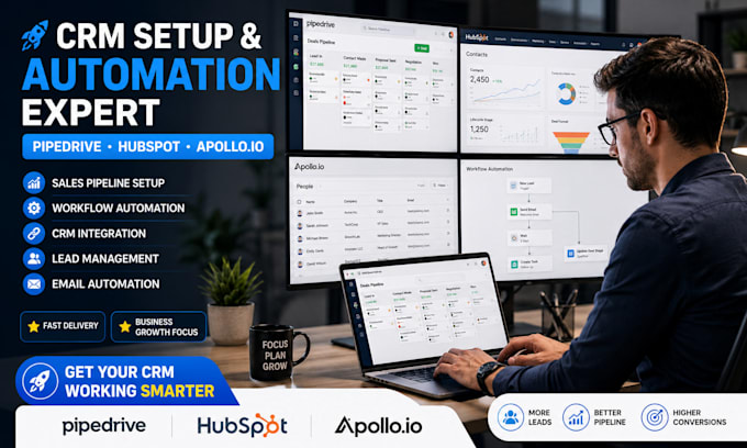 setup pipedrive CRM, pipedrive workflow automation hubspot crm, apollo io