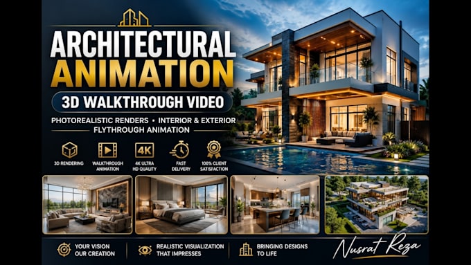 create architectural animation, 3d walkthrough video photorealistic rendering