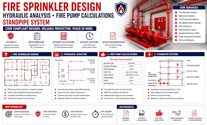 fire sprinkler design hydraulic analysis fire pump calculations standpipe system