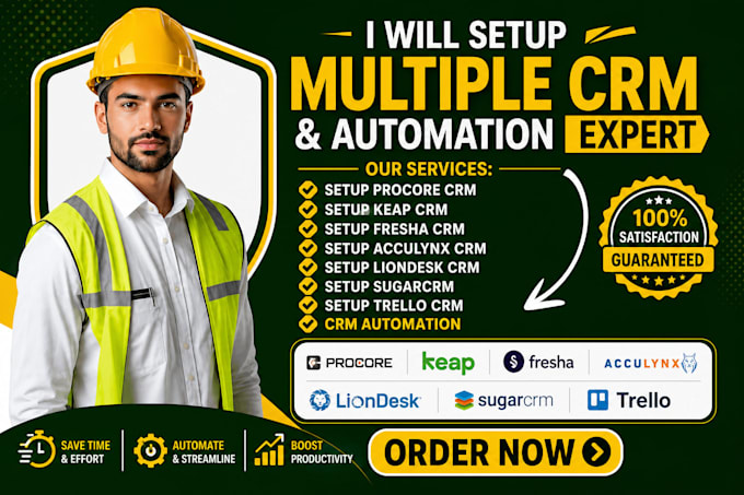 setup procore crm keap fresha acculynx liondesk sugercrm trello crm automation