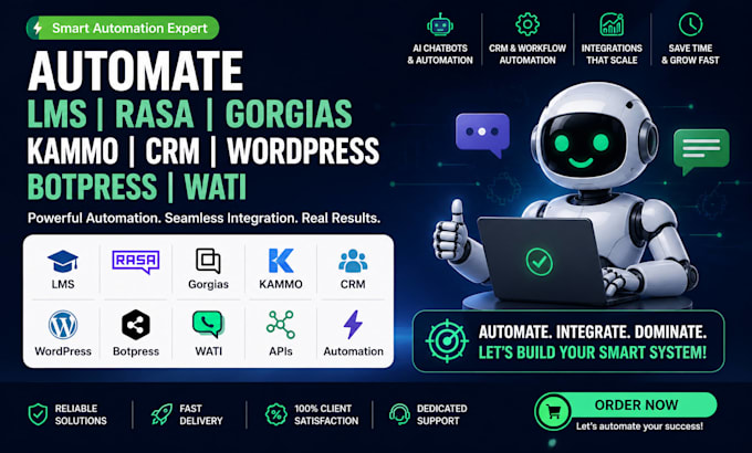 automate lms rasa gorgias kemmo crm wordpress botpress wati