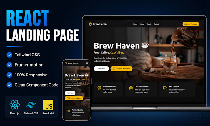 build responsive react vite landing page using tailwind CSS