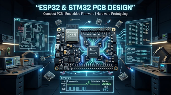 design compact pcb, esp32, stm32 schematic and hardware prototyping pcb
