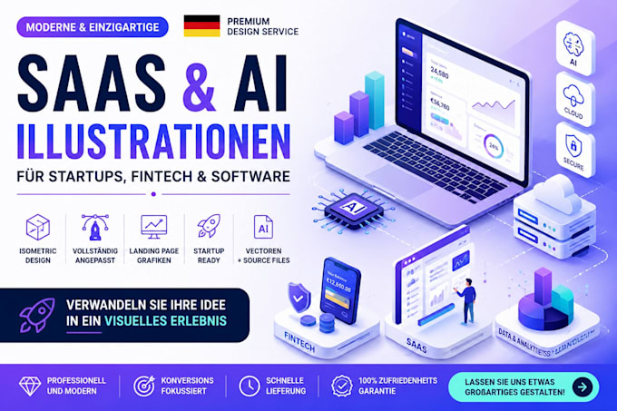 create modern saas ai startup website illustration isometric design fintech art
