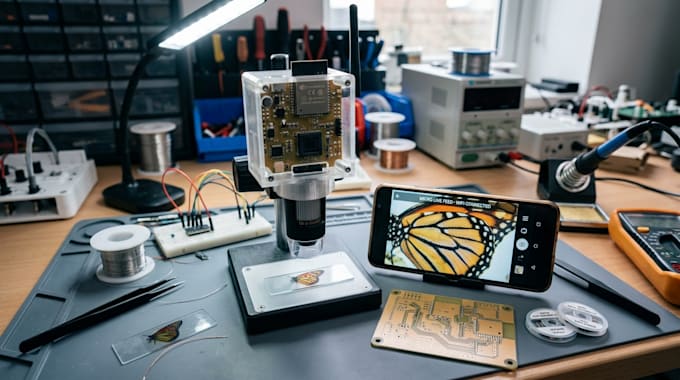 develop a custom digital microscope with pcb, camera, and wifi