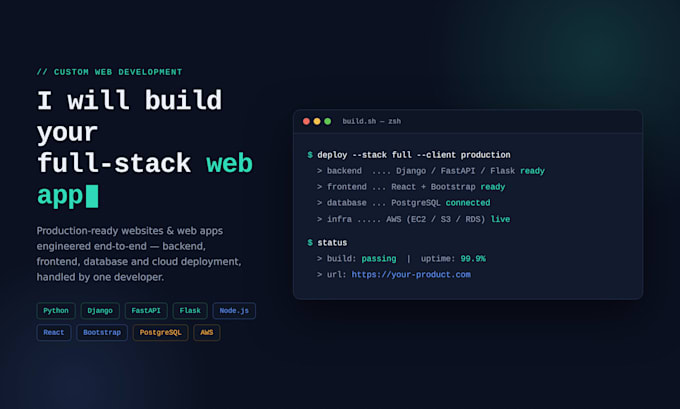 do custom website development in django, flask, fastapi, python, reactjs