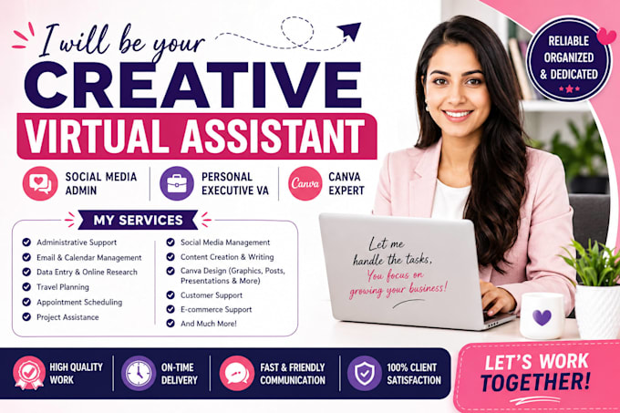 be creative virtual assistant, social media admin, personal executive va,canva