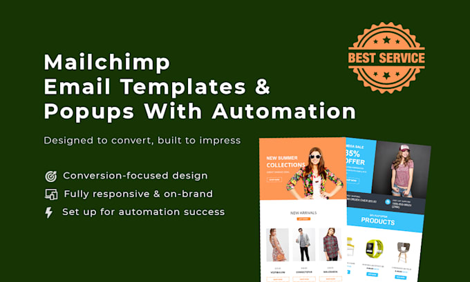 do conversion focused mailchimp email template, popup form and automation