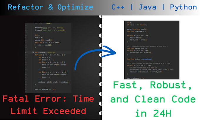 optimize and refactor slow cpp, java, or python code