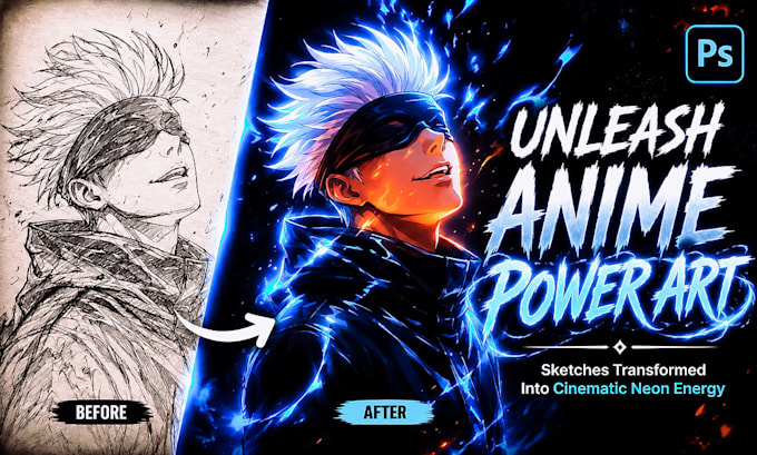 draw your anime or game character with cinematic neon glow art