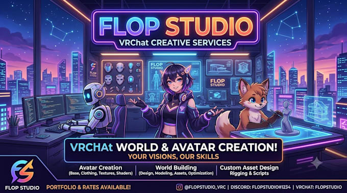 create custom vrchat avatar, furry avatar, or vrchat world