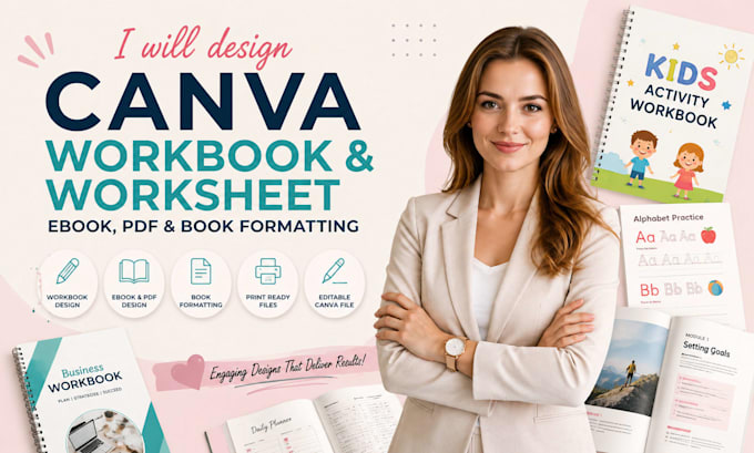 design canva workbook, canva worksheet, ebook, pdf and book formatting