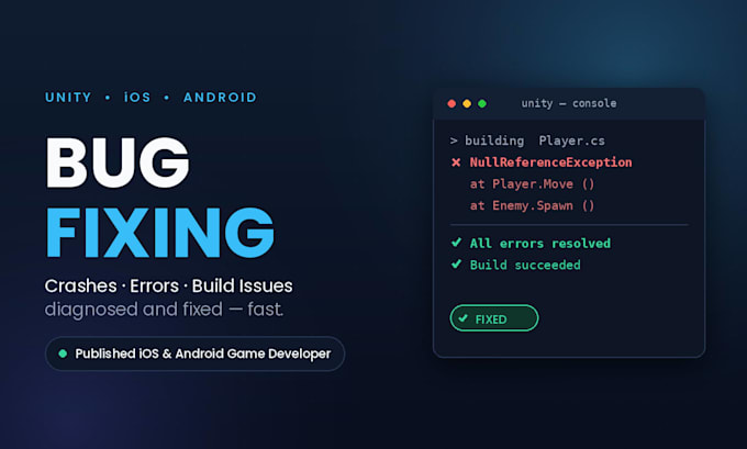 fix unity game bugs, crashes and errors fast