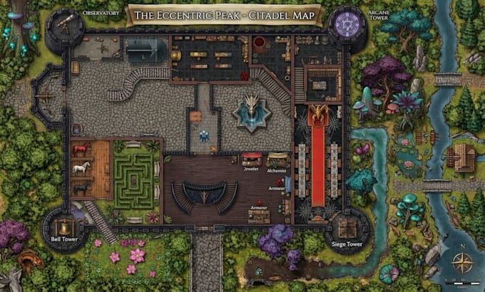 create dnd custom battle map, realistic fantasy map, rpg ttrpg and tabletop map