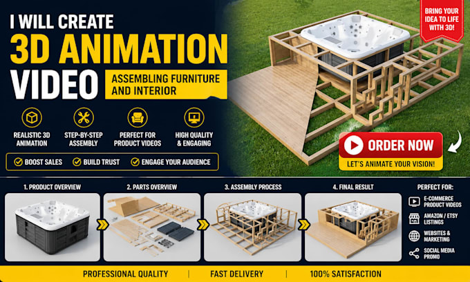 create 3d animation video assembling furniture and interior
