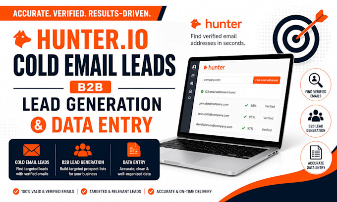 do hunter io cold email leads b2b lead generation data entry