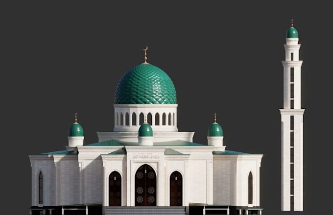 3d mosque rendering, masjid design, church exterior and religious visualization
