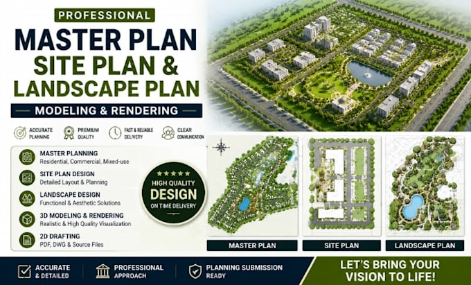 do master plan, site plan and landscape plan modelling and rendering
